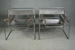 A pair of Marcel Breuer B3 Wassily chairs in chrome and leather. H.73 W.78 D.70cm. (each).