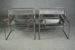 A pair of Marcel Breuer B3 Wassily chairs in chrome and leather. H.73 W.78 D.70cm. (each).