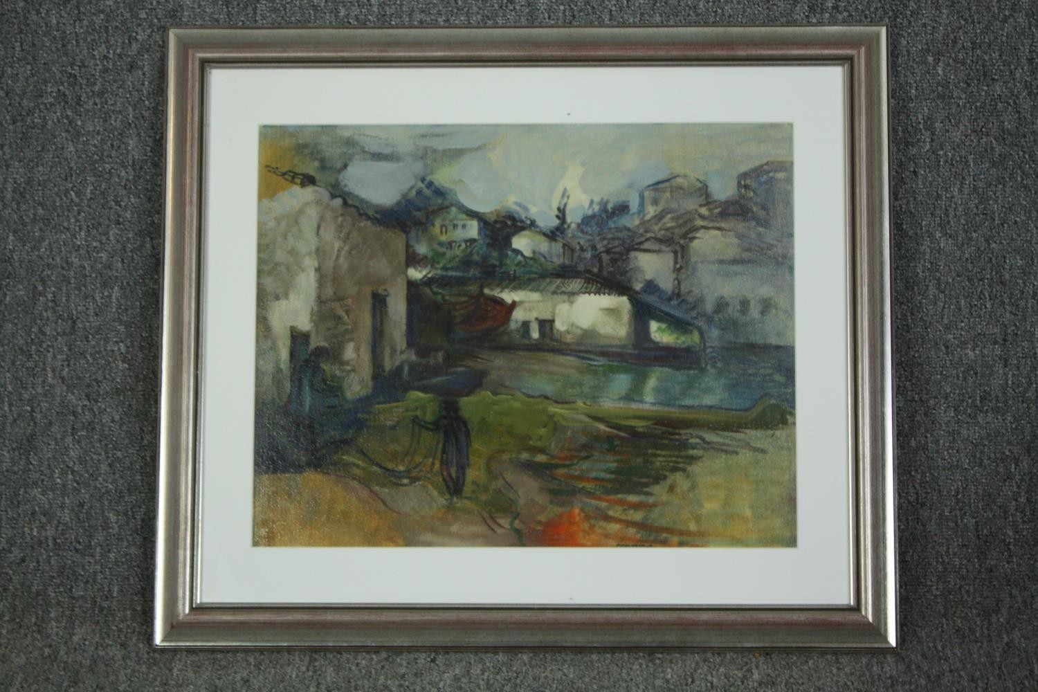 Oil on board, village setting, indistinctly signed. H.59 W.67cm. - Image 2 of 5