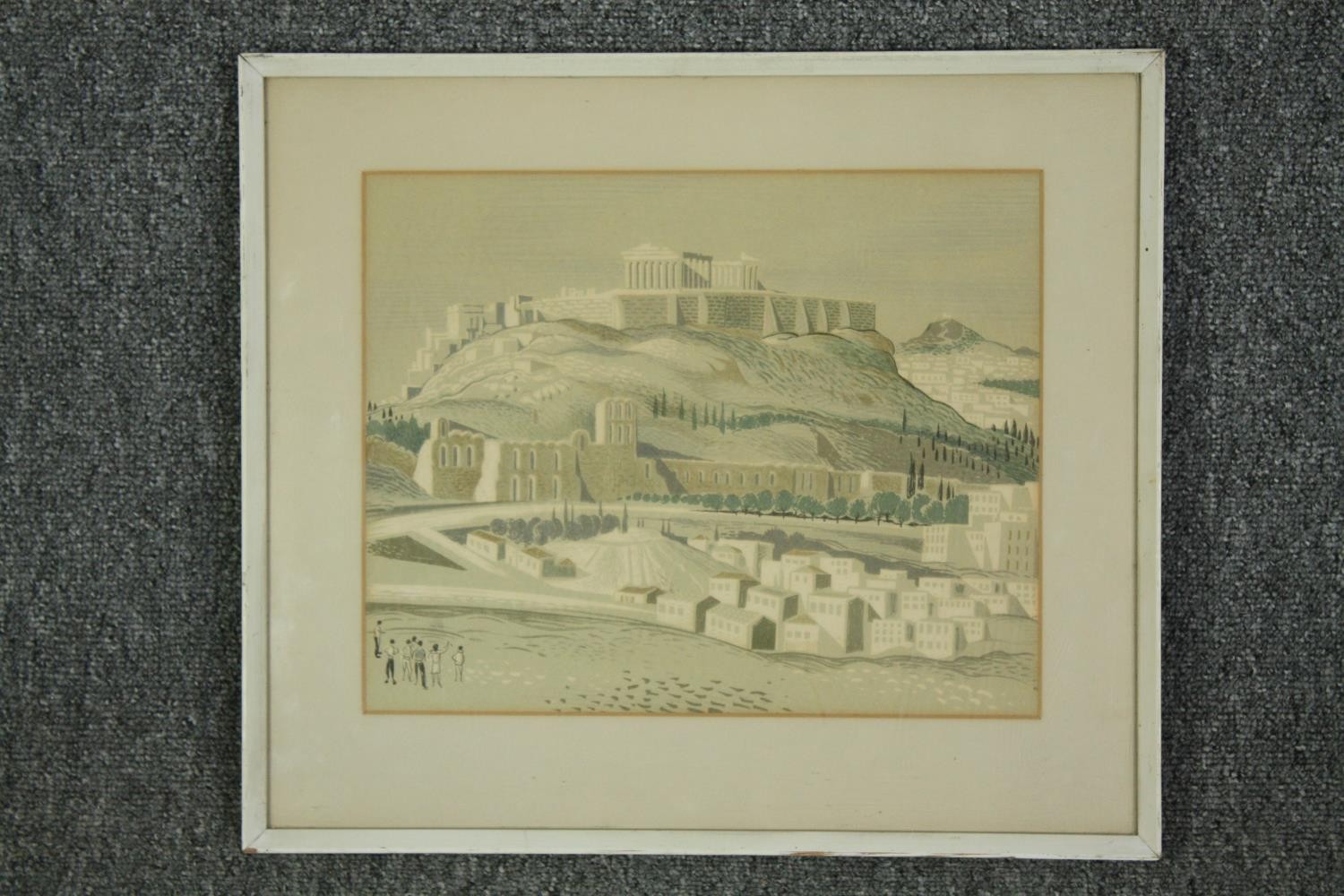 A framed and glazed watercolour and ink, the Acropolis, unsigned. H.38 W.43cm. - Image 2 of 3