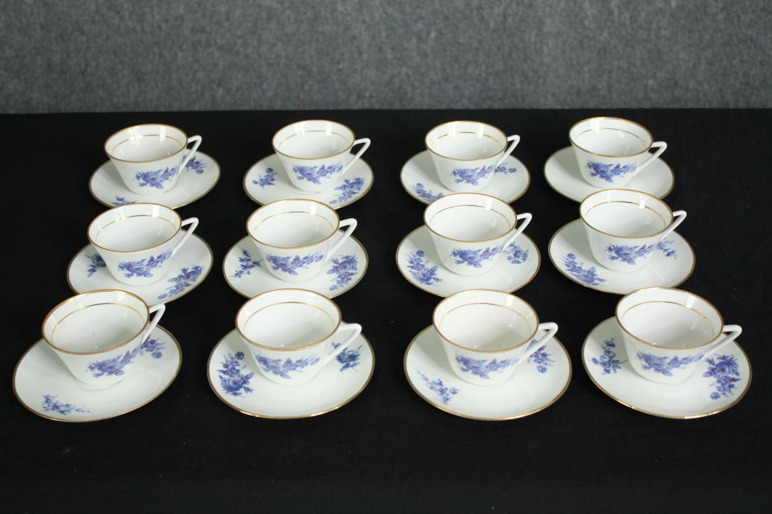 A set of twelve French blue and white tea cups and saucers and a set of six vintage Colclough tea - Image 2 of 11