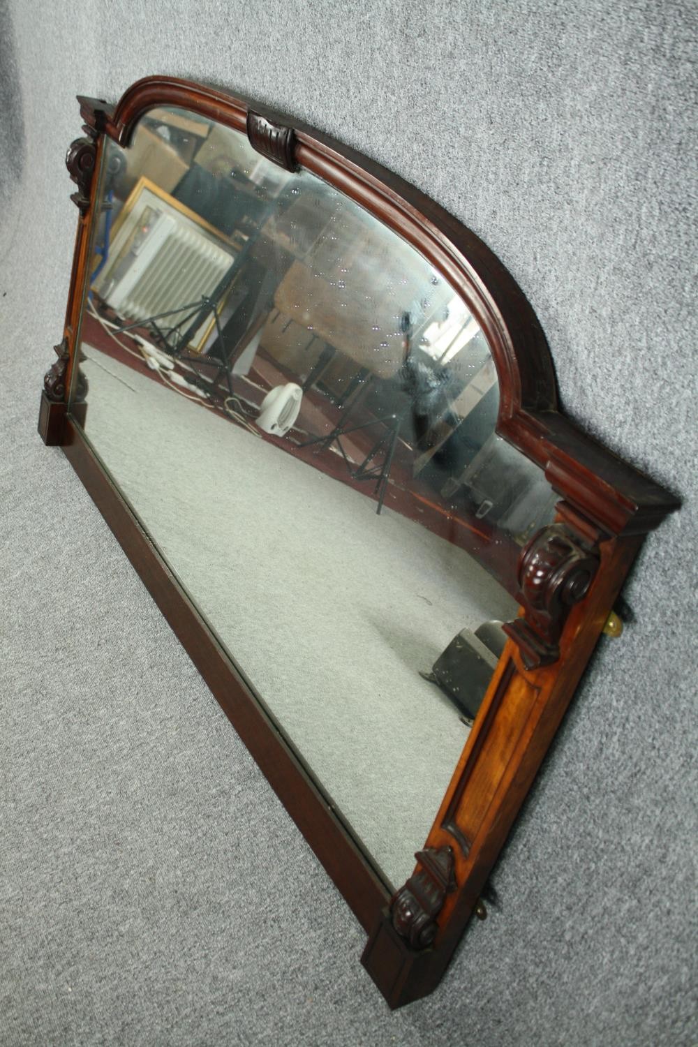 Overmantel mirror, Victorian mahogany. (From a mirror backed sideboard). H.99 W.175cm. - Image 3 of 5