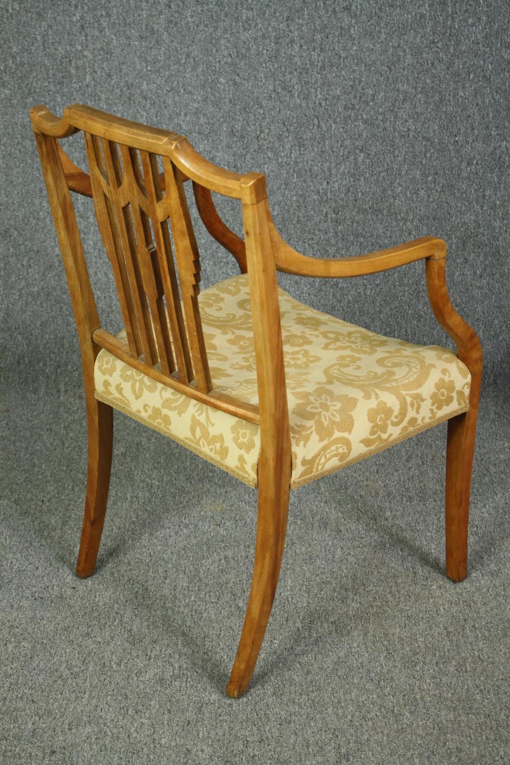 A set of eight Georgian style birch dining chairs to include two carver armchairs. (Repairs to the - Image 5 of 12