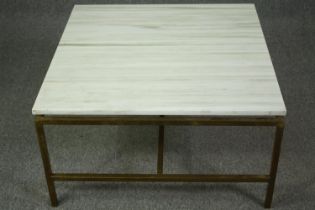 Coffee table, vintage brass and Travertine marble. H.42 W.76 D.76cm.