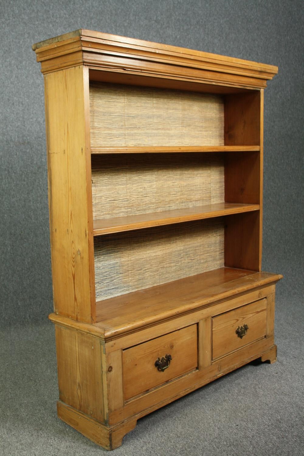 Side cabinet, made from 19th century pine in two sections. H.141 W.132 D.33cm. - Image 3 of 8