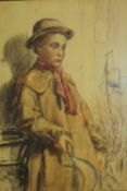 A 19th century framed and glazed watercolour, young farm worker, unsigned with label to the reverse.