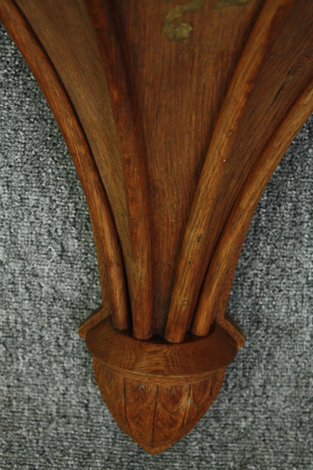 A 19th century carved pitch pine ecclesiastical wall sconce. H.48 W.59 D.30cm. - Image 7 of 9