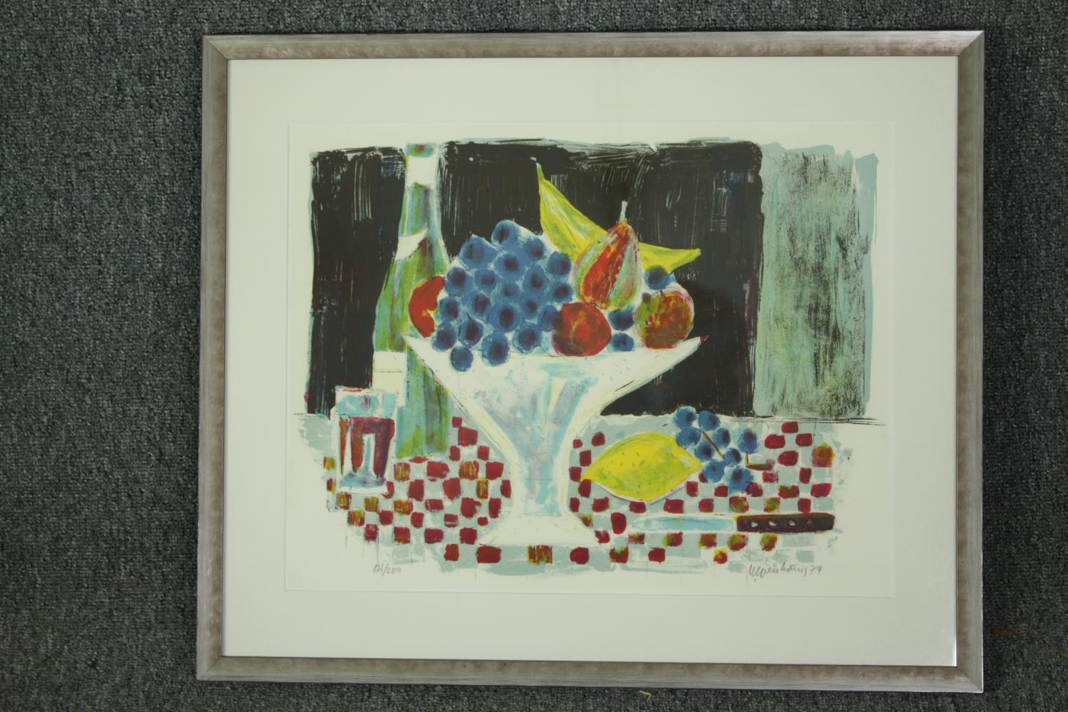 A framed and glazed limited edition lithograph, still life, indistinctly signed and numbered in - Image 2 of 5