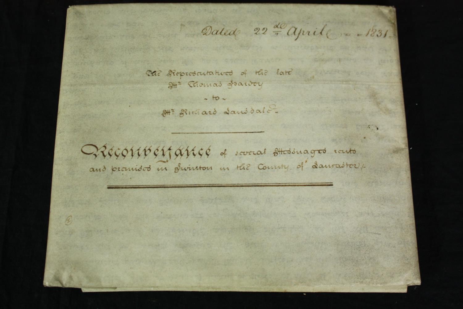 A conveyency contract dated 1830/31 in the city of Chester. H.60 W.75cm. - Image 2 of 10