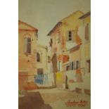 A mid century framed and glazed watercolour, Mediterranean street, signed and dated Walter