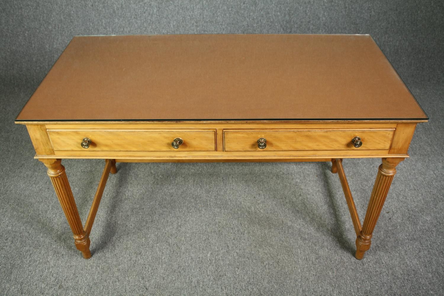 An early 19th century satinwood writing table with composite top under plate glass, stamped - Image 2 of 10