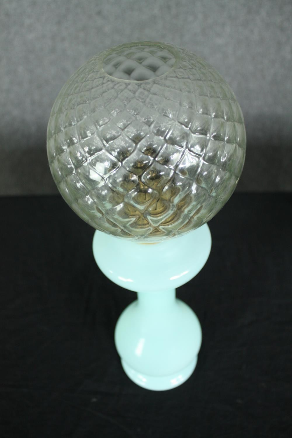 Two 19th century glass oil lamps, both wired for electricity. H.54cm. (largest). - Image 4 of 7