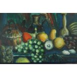 A framed and glazed acrylic painting, still life fruit. H.53 W.73cm.