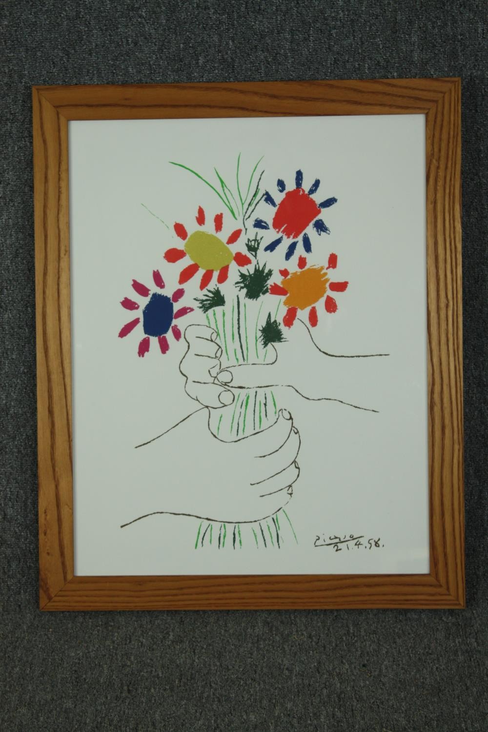 A framed and glazed print, Picasso's Bouquet of Peace, signed and dated in plate. H.73 W.59cm. - Image 2 of 4