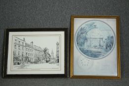 Two framed and glazed architectural prints. H.77 W.57cm. (largest)