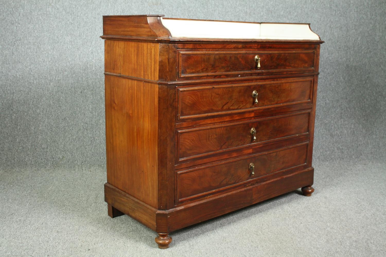 Washstand, late 19th century French flame mahogany with marble inset top. H.98 W.107 D.50cm. - Image 3 of 8