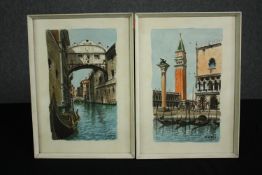 A pair of framed and glazed watercolours, Venice, signed Salvini. H.37 W.26cm.