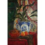 Oil on canvas, still life, signed Geb, framed. H.60 W.55cm.