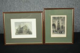 A collection of four 19th century engravings of architectural interest, framed and glazed. H.27 W.