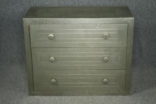 Chest of drawers, contemporary metal clad. H.74 W.92 D.41cm.