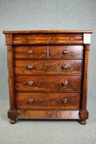Chest of drawers, 19th century flame mahogany. H.127 W.111 D.56cm.