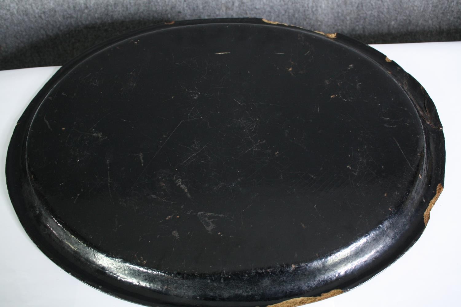 A Victorian hand decorated papier mache tray. (Some damage as seen). L.60 W.47cm. - Image 4 of 4