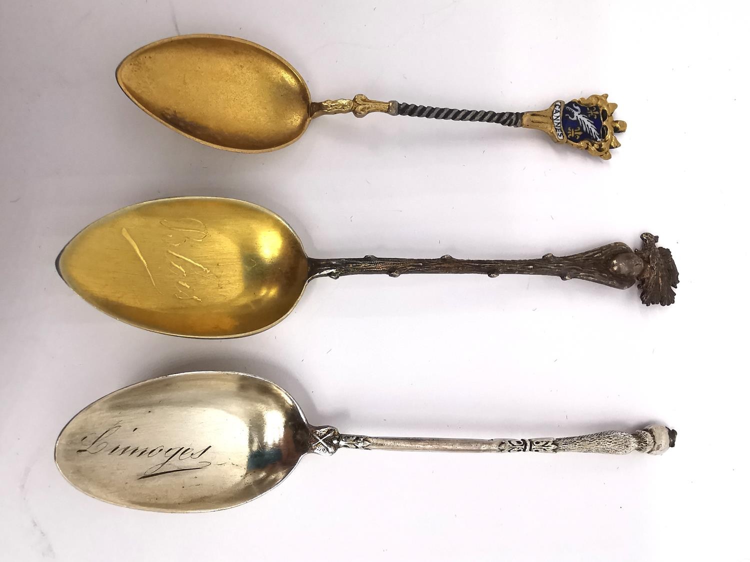 A collection of eleven 19th century silver, white metal and silver plated souvenir spoons of various - Image 3 of 8