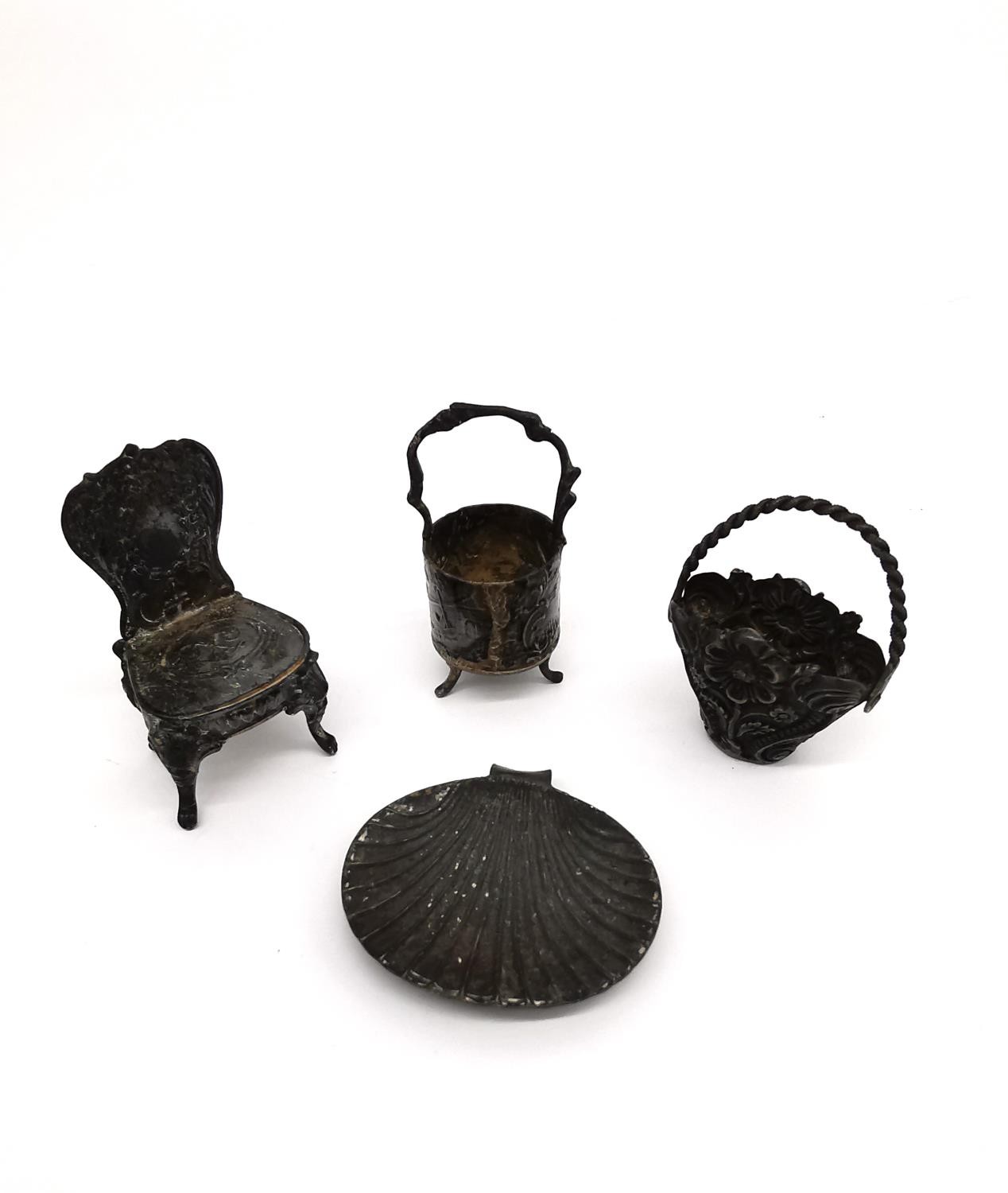 Three silver miniatures to include a repousse chair by John George Piddington, a white metal - Image 2 of 10