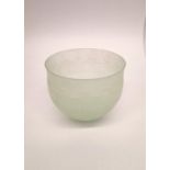 A CCAA Glasgalerie RGM/RCM glass roman replica frosted bowl with green hue fading to opaque with