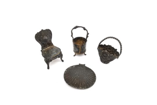 Three silver miniatures to include a repousse chair by John George Piddington, a white metal - Image 1 of 10