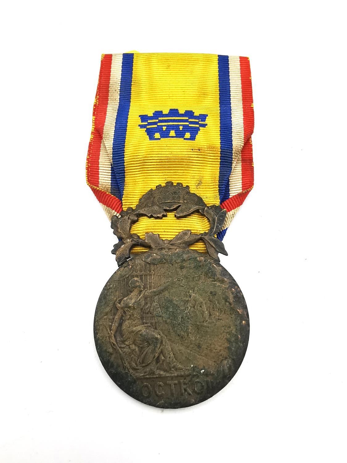 Three French medals and one coin, an Octroi medal of Merit, Bronze, a French St Helena campaign - Image 6 of 8