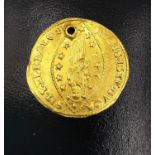 A Venetian gold one Zecchino, Francis II (1779-89). (pierced) Diameter 2.1cm. Weight 3.47g.