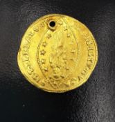 A Venetian gold one Zecchino, Francis II (1779-89). (pierced) Diameter 2.1cm. Weight 3.47g.