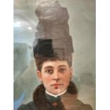 A 19th century oil on canvas on board portrait of a Russian lady in hat and fur collar coat.