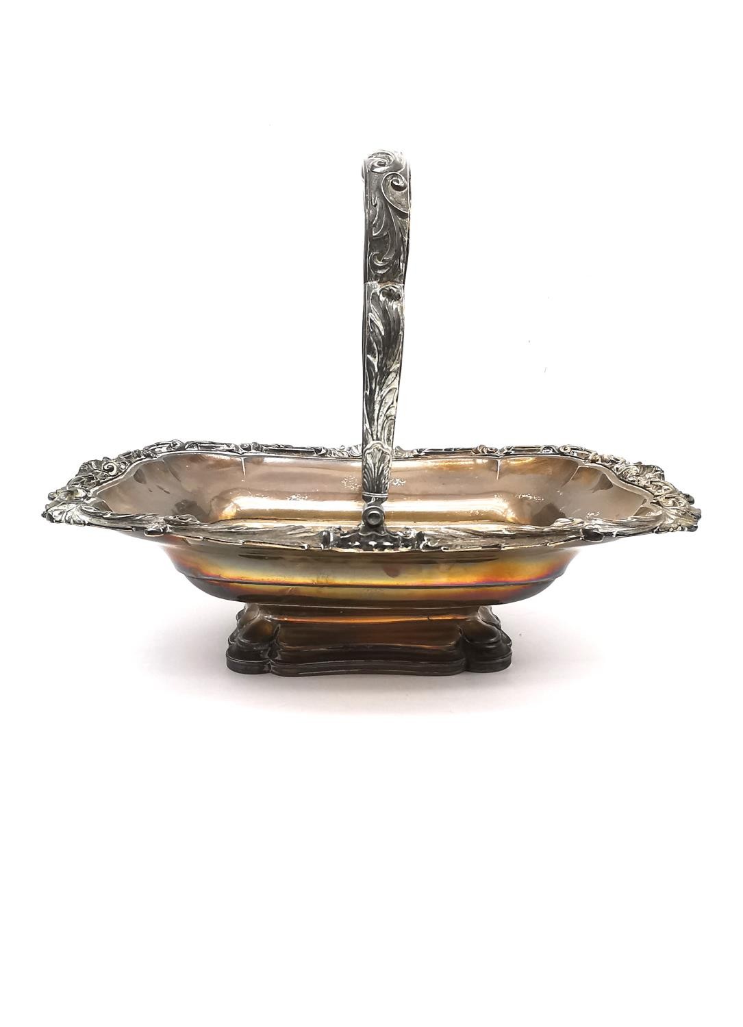 A Georgian sterling silver swing handle fruit basket with sculptural shell and scrolling foliate - Image 2 of 9