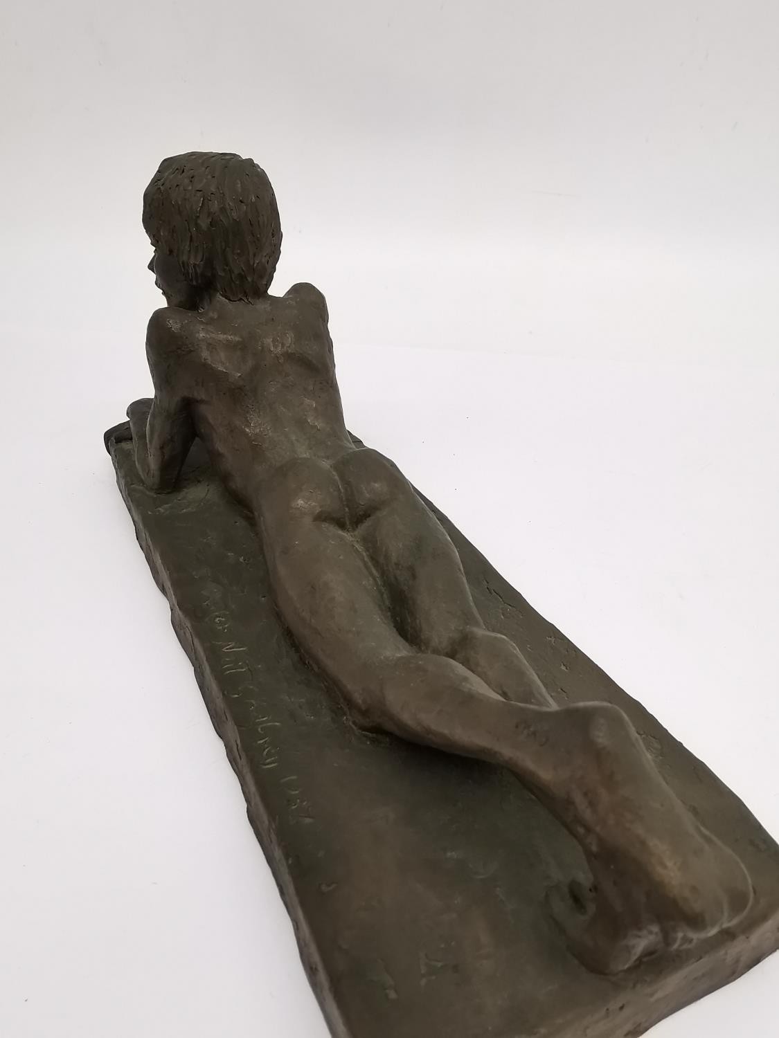 Neil Godfrey, British, b.1937, reclining bronzed resin of a lying naked young male, signed and dated - Image 4 of 8