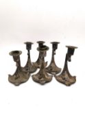 A collection of Six WMF Art Nouveau silver plated desk candlesticks with relief pine cone and leaf
