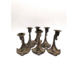 A collection of Six WMF Art Nouveau silver plated desk candlesticks with relief pine cone and leaf