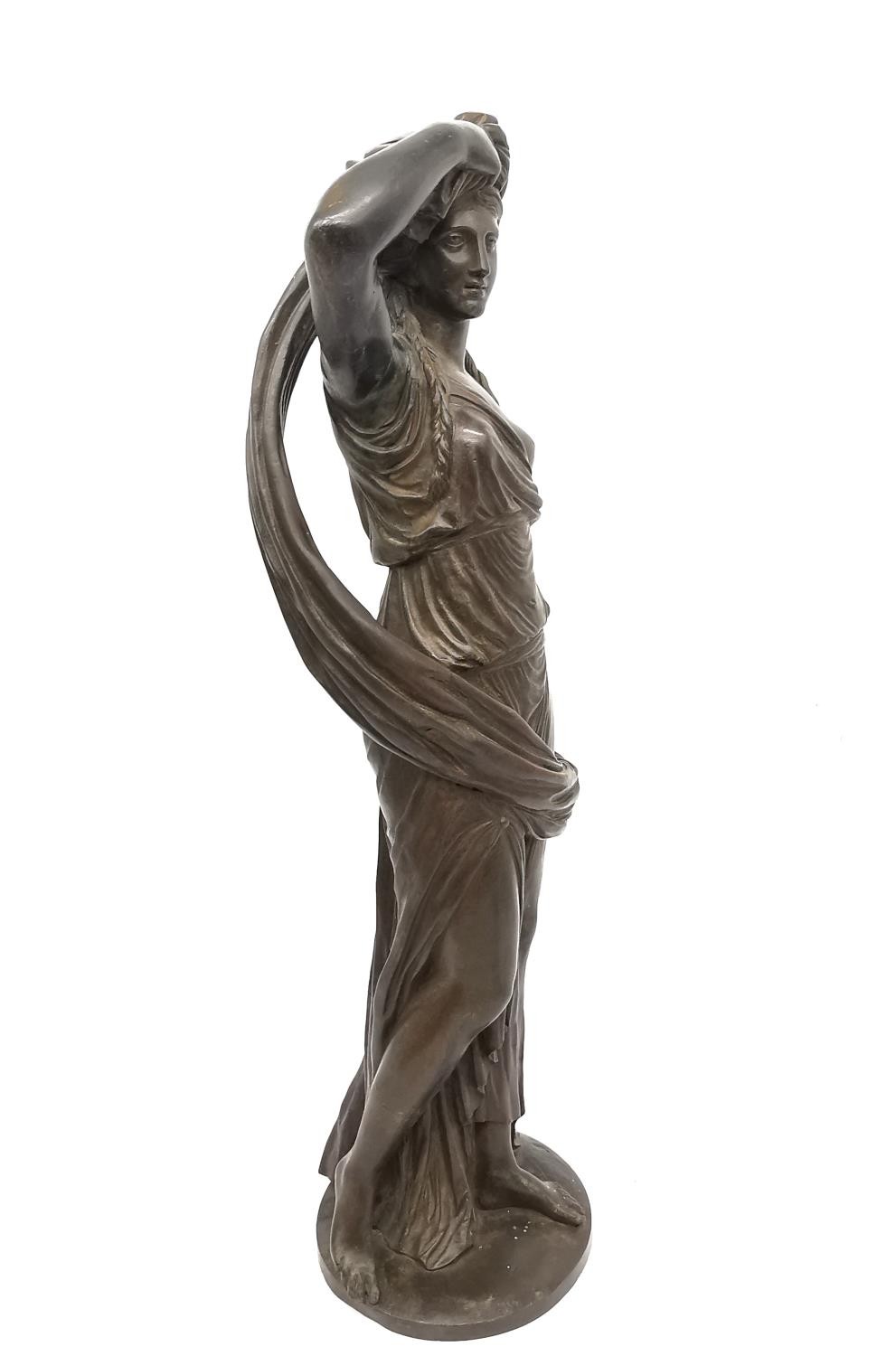 A 19th century bronze sculpture of a classical lady in draping robes removing her head cloth, - Image 7 of 8