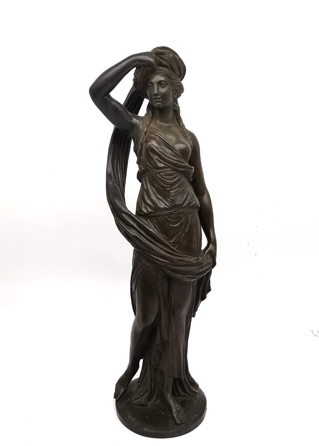 A 19th century bronze sculpture of a classical lady in draping robes removing her head cloth, - Image 4 of 8