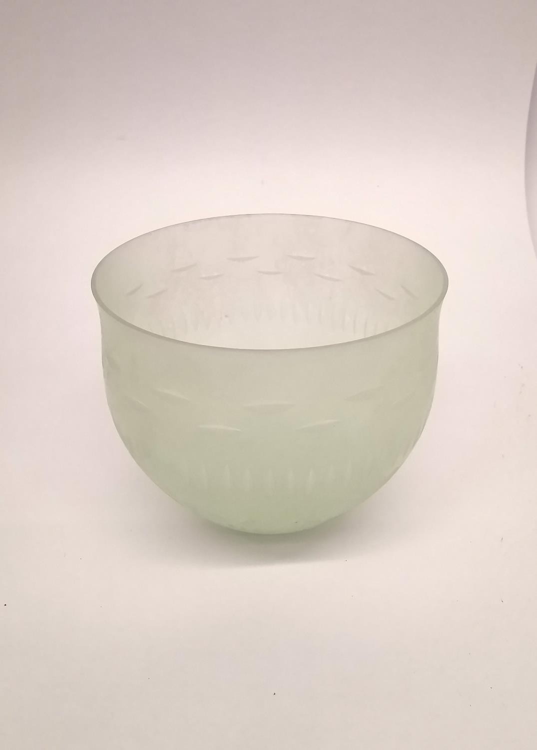 A CCAA Glasgalerie RGM/RCM glass roman replica frosted bowl with green hue fading to opaque with