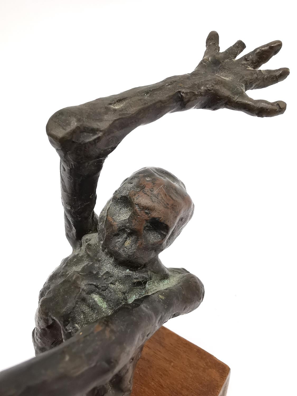 A bronze sculpture of a half skeleton with arm outstretched over its head. Unsigned. Mounted on - Image 6 of 6