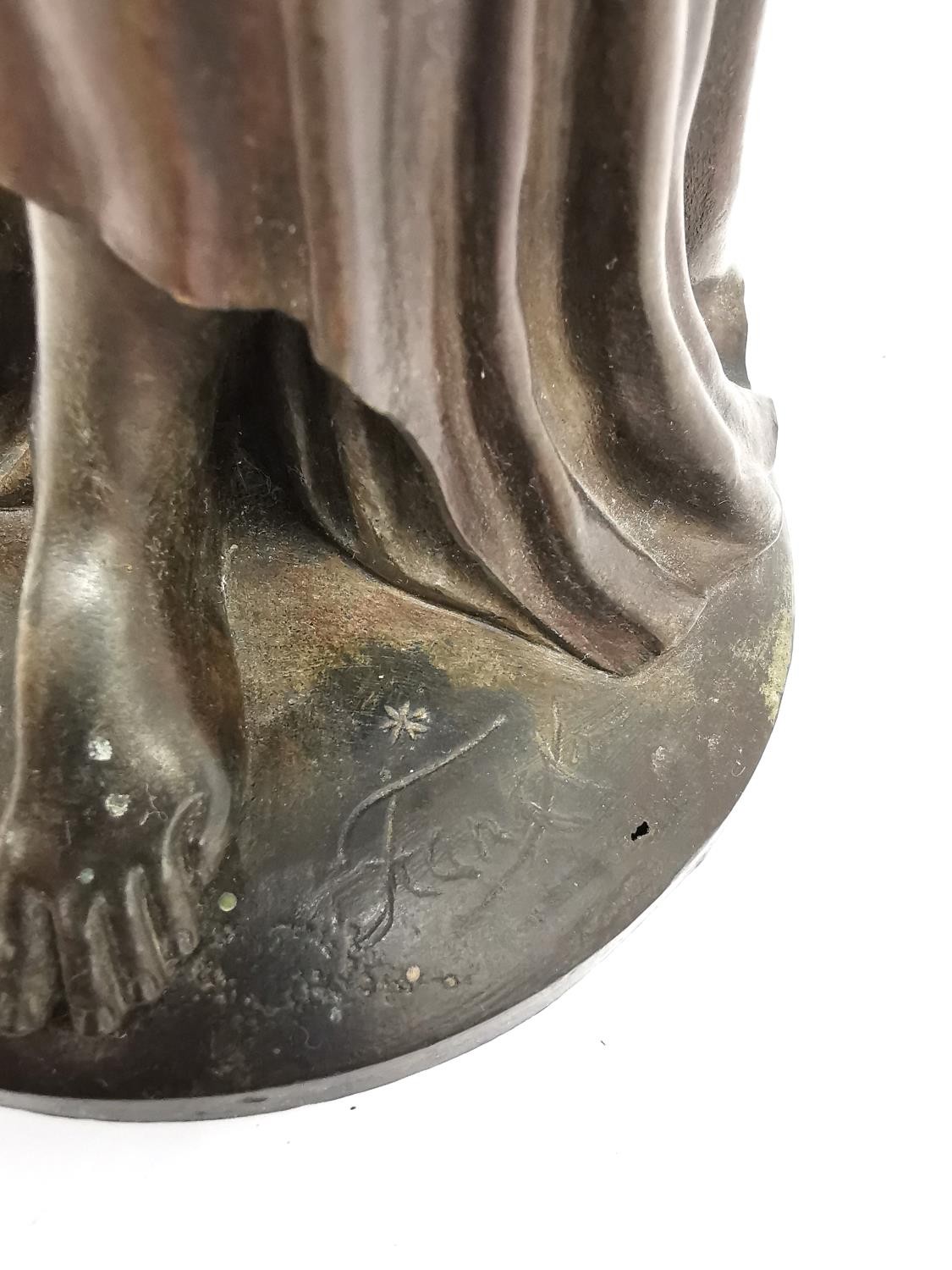 A 19th century bronze sculpture of a classical lady in draping robes removing her head cloth, - Image 8 of 8