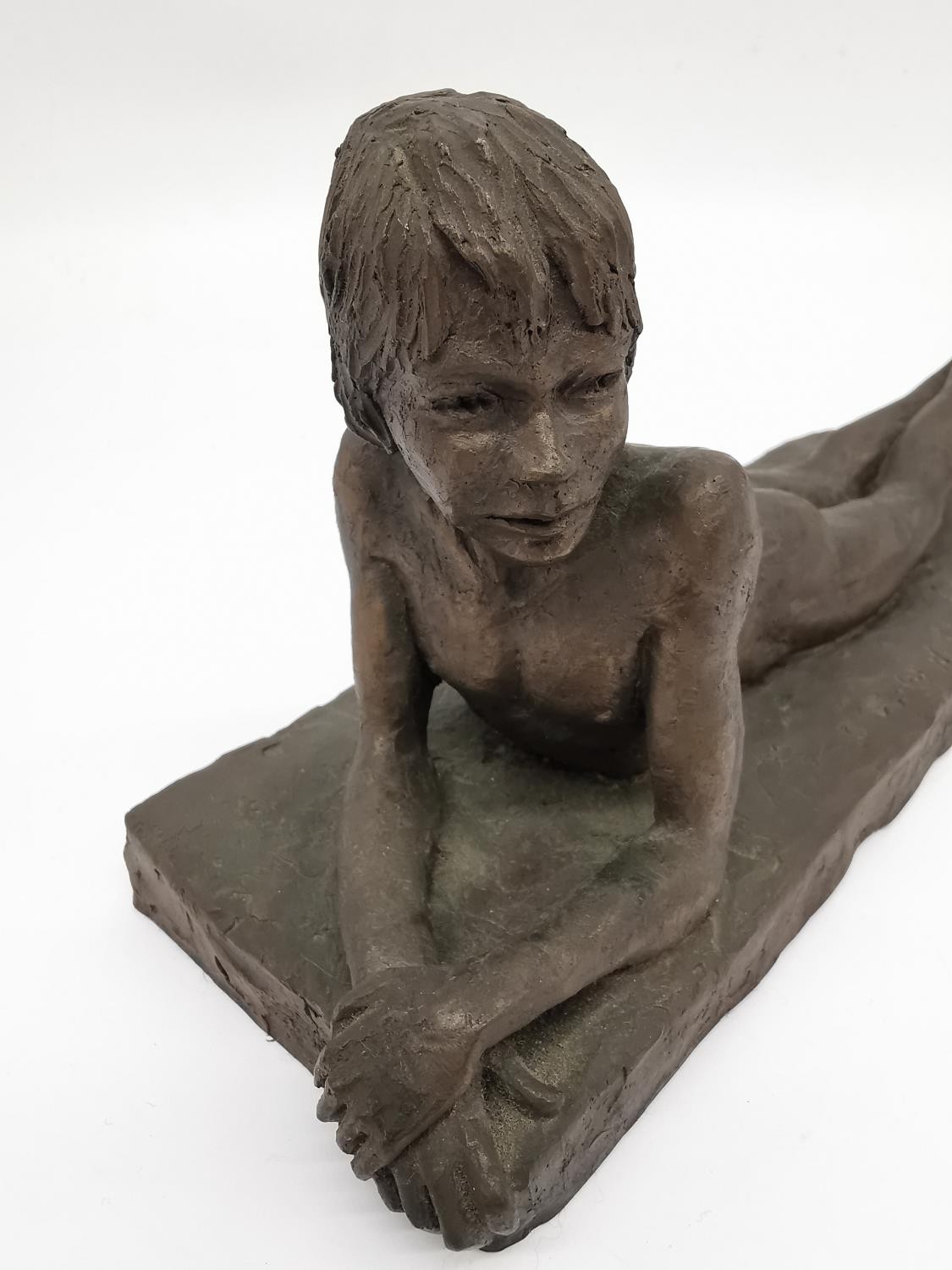 Neil Godfrey, British, b.1937, reclining bronzed resin of a lying naked young male, signed and dated - Image 8 of 8