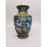 An early 20th century Chinese cloisonné enamel gilt bronze vase with crane, peony and cherry blossom