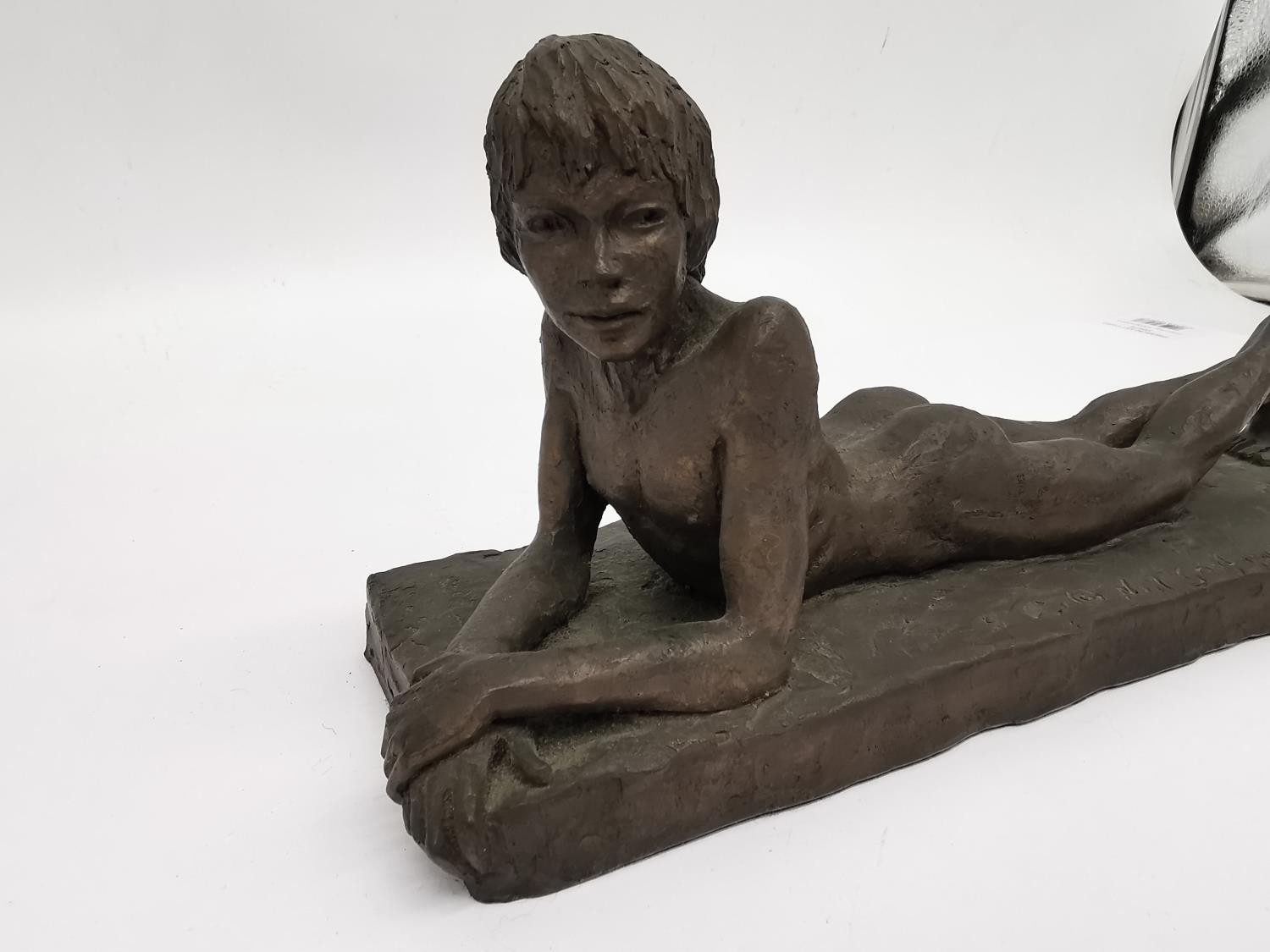 Neil Godfrey, British, b.1937, reclining bronzed resin of a lying naked young male, signed and dated - Image 2 of 8