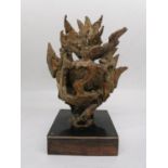 A Mid-century bronze sculpture of jagged abstract form, unsigned. Mounted on wooden base. H.31 W.