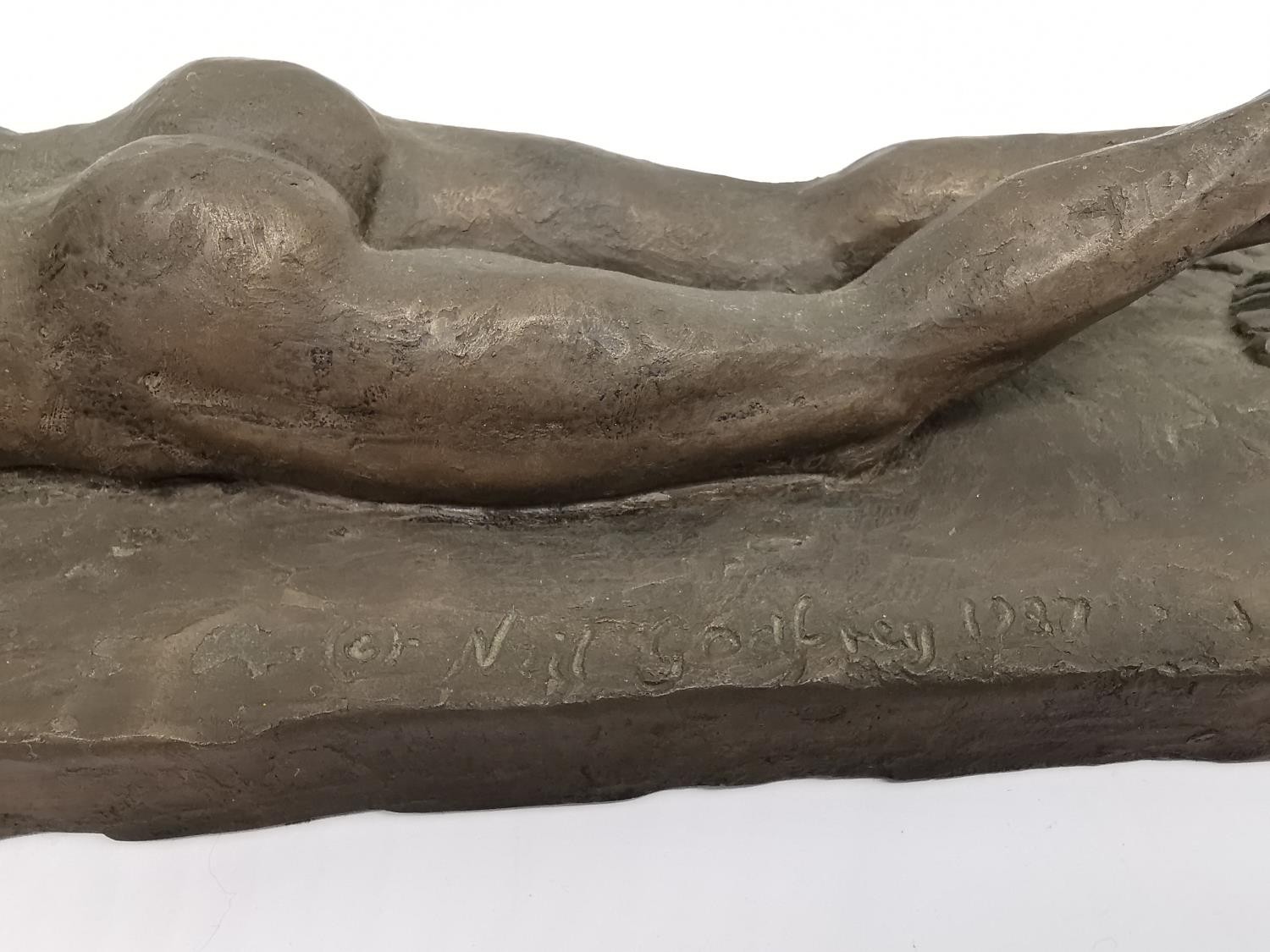 Neil Godfrey, British, b.1937, reclining bronzed resin of a lying naked young male, signed and dated - Image 3 of 8