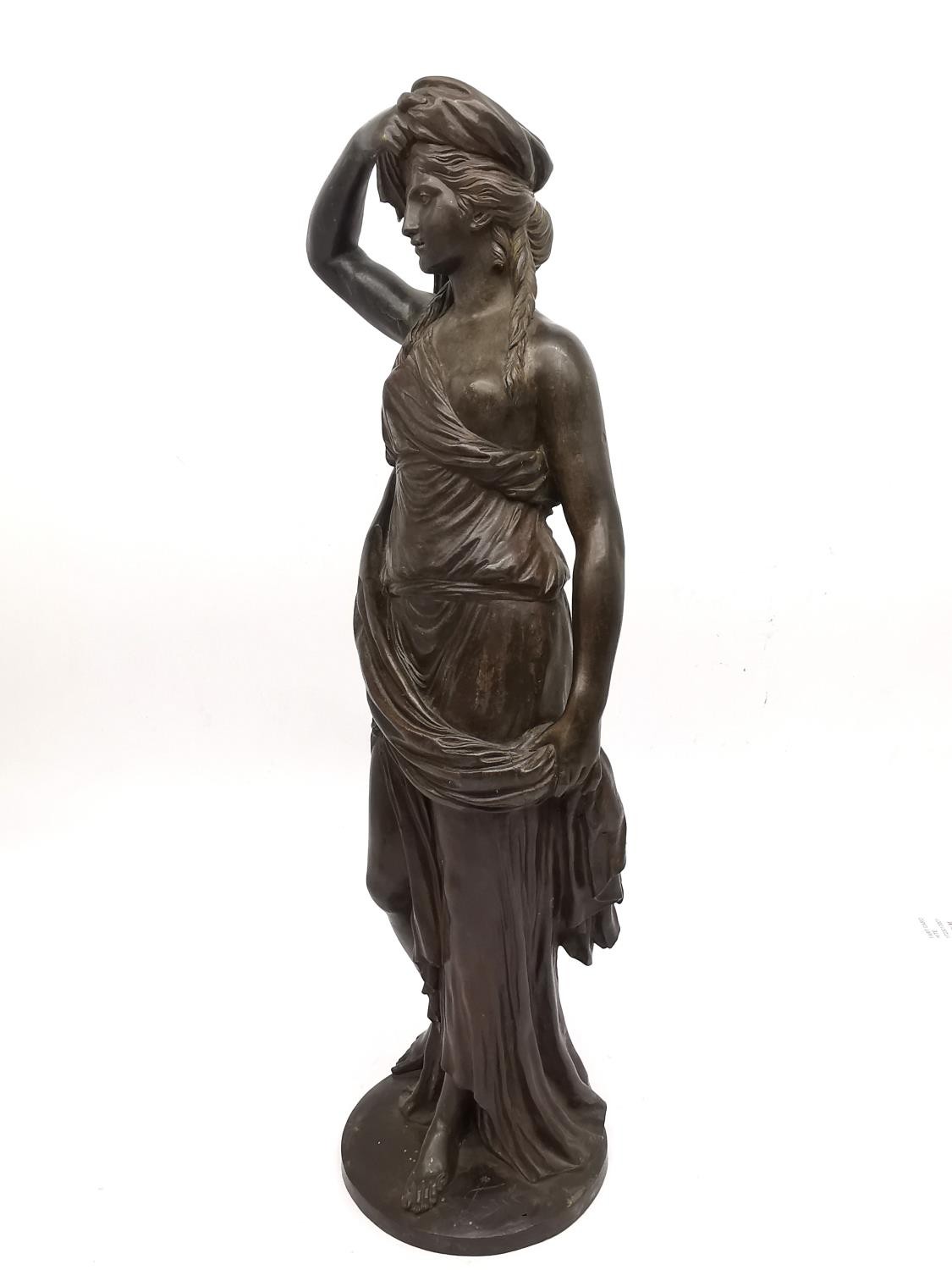 A 19th century bronze sculpture of a classical lady in draping robes removing her head cloth, - Image 5 of 8