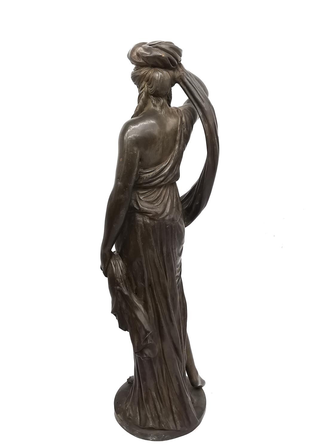 A 19th century bronze sculpture of a classical lady in draping robes removing her head cloth, - Image 6 of 8